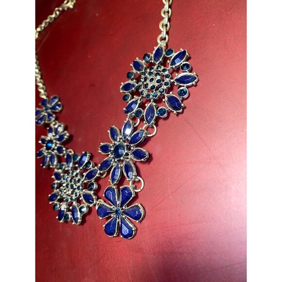 Bib Blue Floral Flowers Statement Necklace Art Deco Design Lobster  Adjustable - Picture 11 of 14
